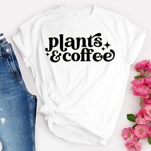 Plants & Coffee Soft Graphic Tee Shirt - Gardener Espresso Lover Cottagecore